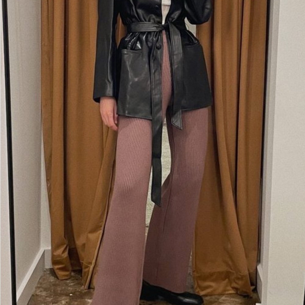 En Saison Ribbed Wide Leg Pants - Mauve/Brown